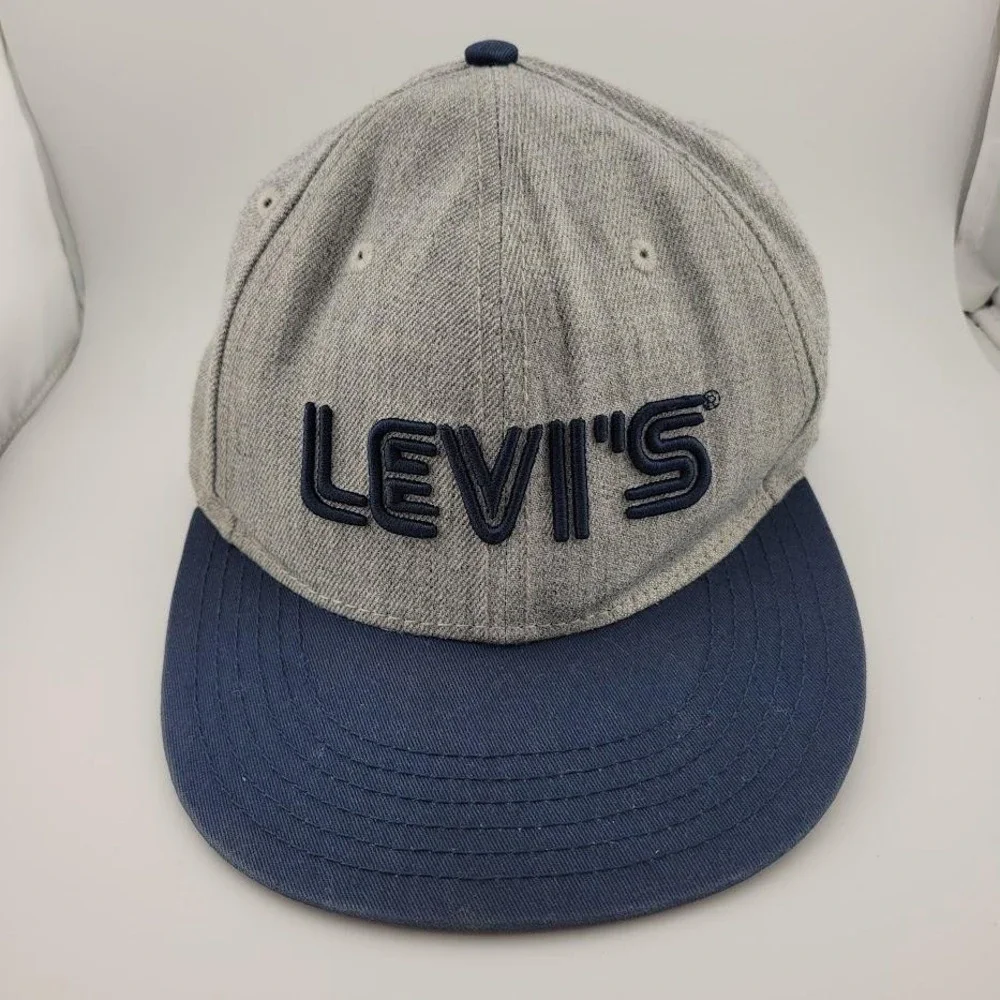 Levis Hat Cap Snap Back Gray Blue Embroidered Wool Cotton Mens Modern Streetwear
